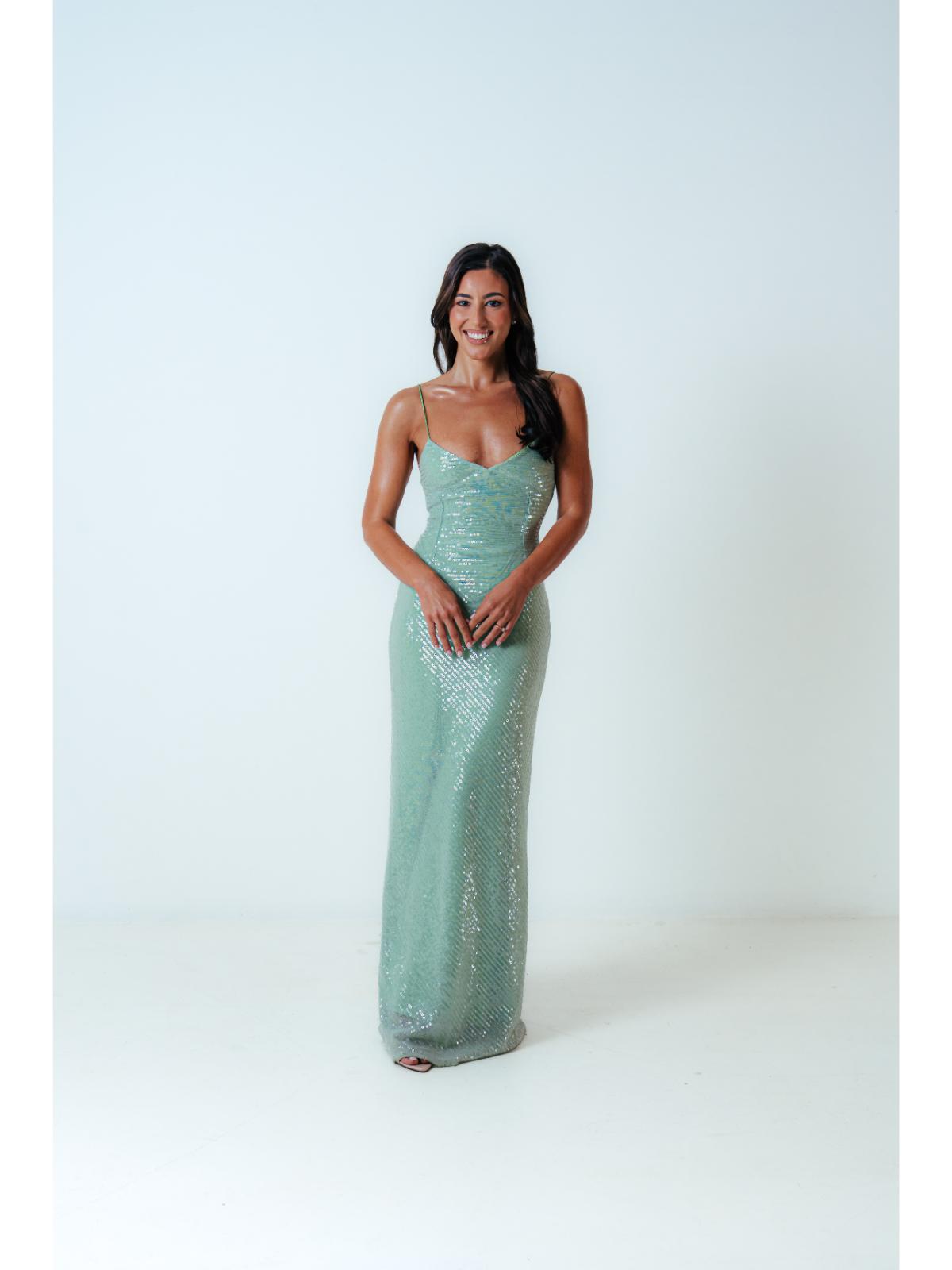 New Romantics Andy Diamond Bodice Maxi Dress in Apple