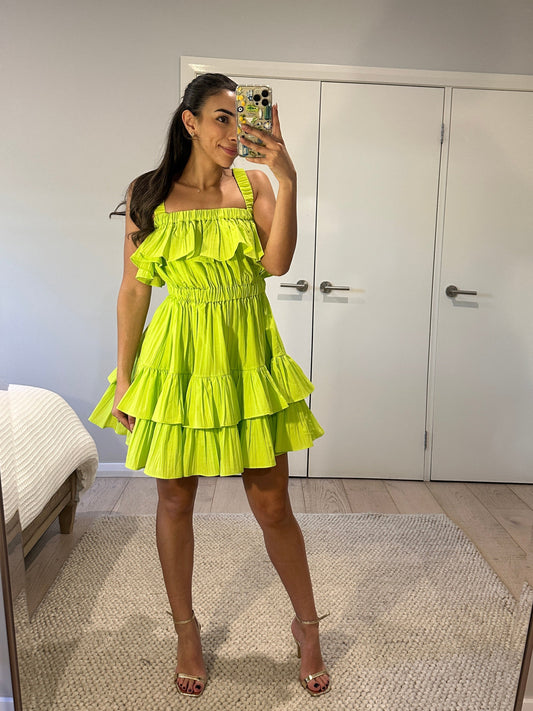 Acler Ramona Mini Dress in Lime Green