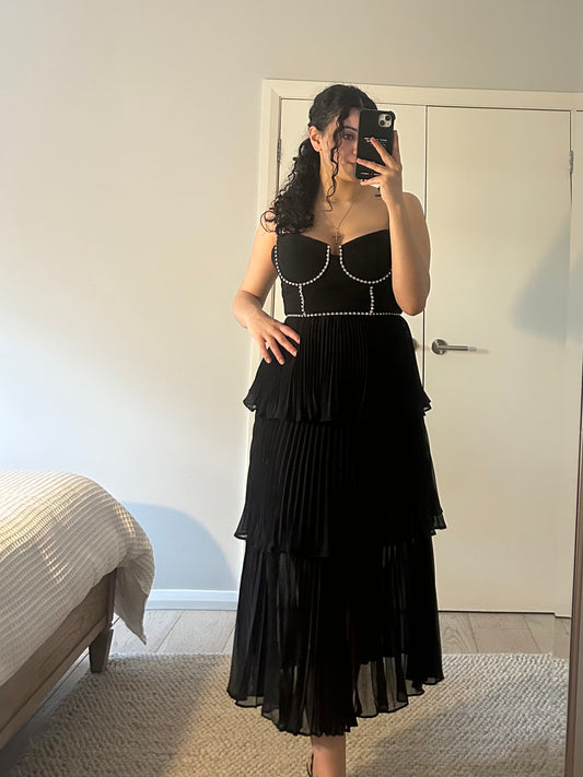 Self Portrait Chiffon Midi Dress in Black
