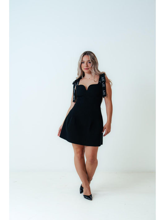 Aje Amber Knit Tie Shoulder Mini Dress in Black