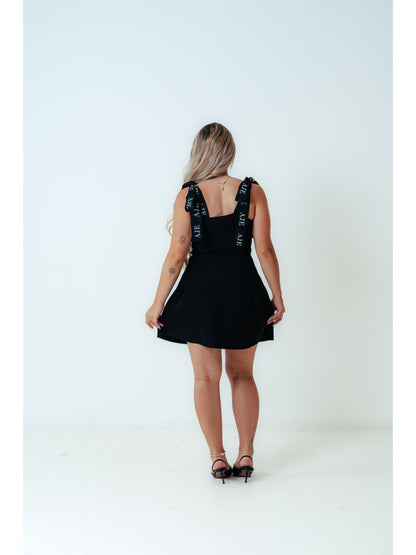 Aje Amber Knit Tie Shoulder Mini Dress in Black