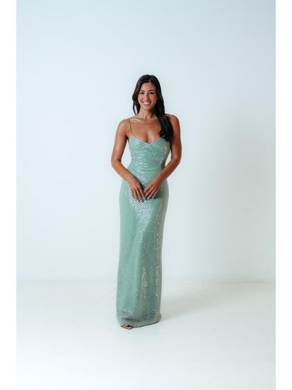 New Romantics Andy Diamond Bodice Maxi Dress in Apple